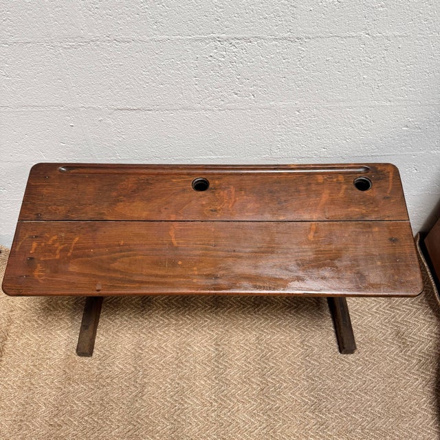 Antique French Double School Desk with Inkwells, 20th Century, 1890s For Sale - Image 9 of 10