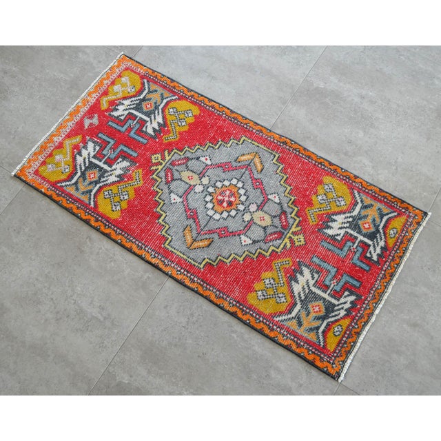 1970s Vintage Hand Knotted Small Turkish Rug, Wool Doormat Kitchen Entryway Decor 2x3 Ft Approx For Sale - Image 10 of 12