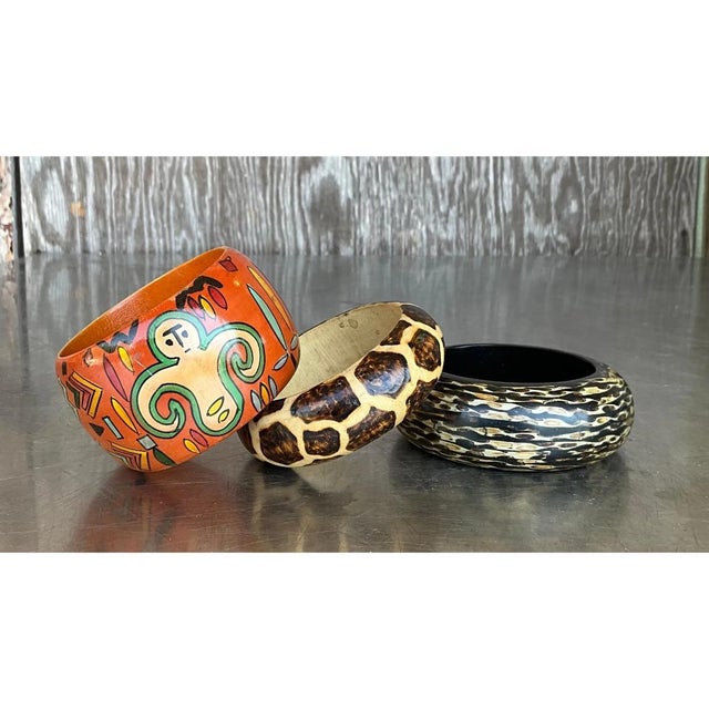 Vintage Wooden African Inspired Bangles - Set of 3 For Sale - Image 9 of 12