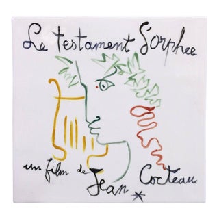 "Le Testament d'Orphee'' Tile by Jean Cocteau For Sale