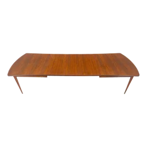 Concave Side Rounded Ends Shape Large Oiled Walnut Dining Table 3 Leaves