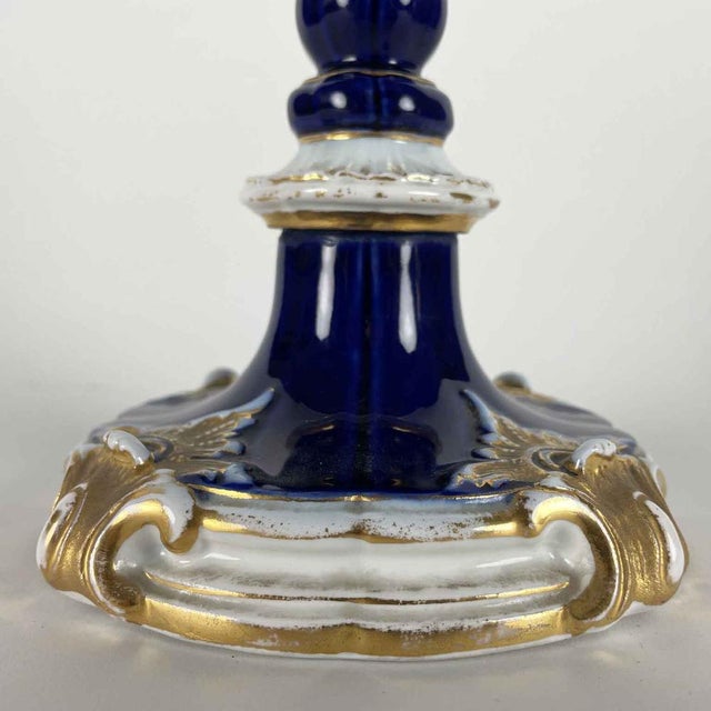Blue and Gold Candlesticks from Meissen Porcelain, Set of 2 For Sale - Image 4 of 8