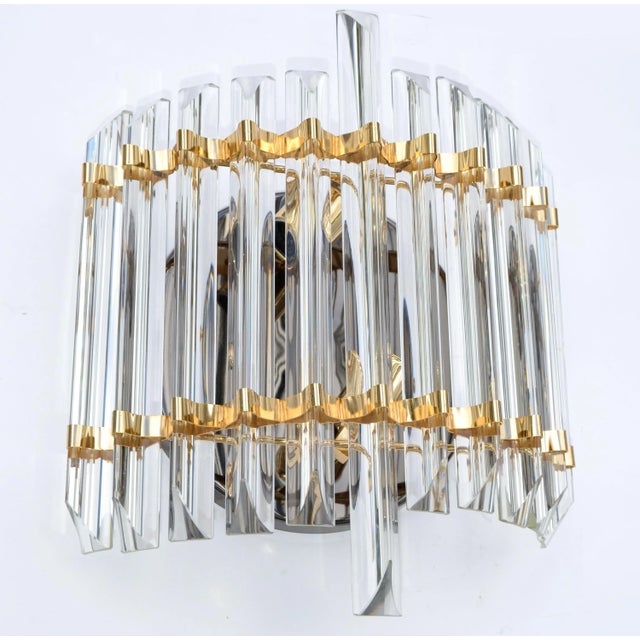 Italian Venini Style Crystal & Brass Large Sconce, Wall Light Mid-Century Modern For Sale - Image 10 of 11