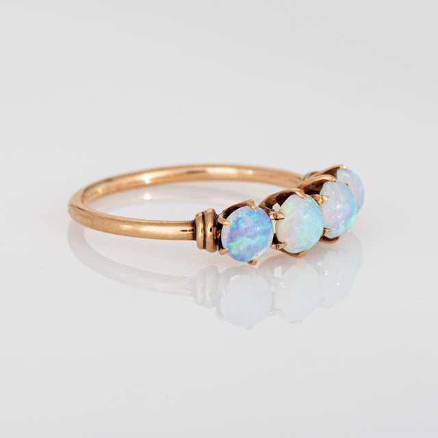 Victorian C1900 Antique Victorian 4 Opal Ring Sz 4.75 14k Yellow Gold Fine Vintage Jewelry For Sale - Image 3 of 7