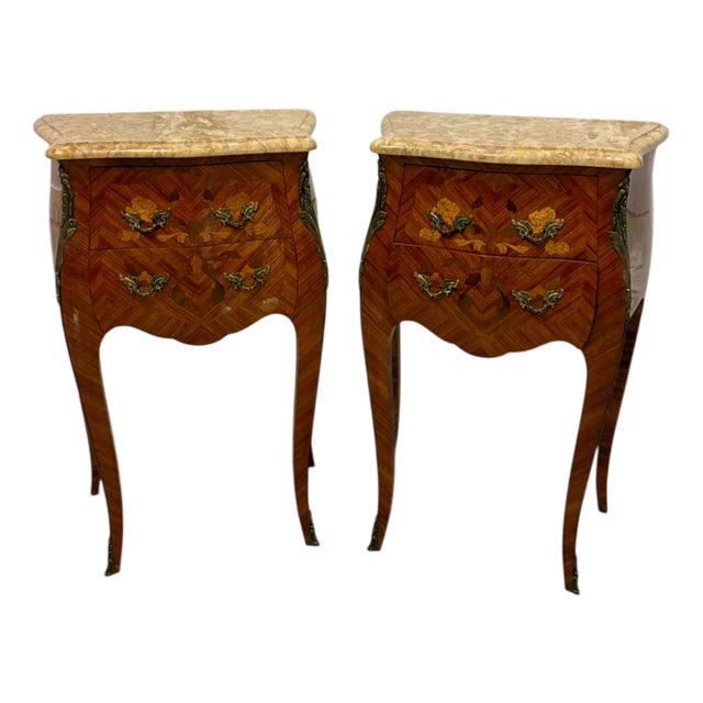 Antique Louis XV French Marquetry Bedside Cabinets, 1880s, Set of 2 For Sale
