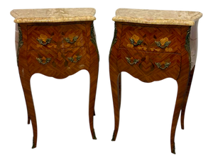 Antique Louis XV French Marquetry Bedside Cabinets, 1880s, Set of 2