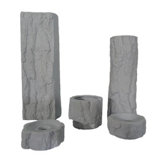 Bisque Porcelain OP Art Vases, Candleholders & Ashtrays by Ernst Fenzi for Bareuther, 1970s, Set of 5 For Sale