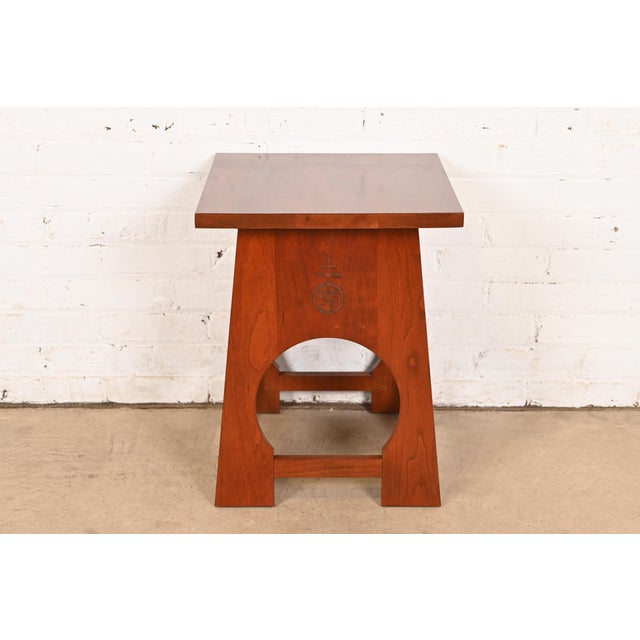 A gorgeous Mission or Arts & Crafts style Roycroft solid cherry wood tabouret or side table By Stickley USA, 2006...