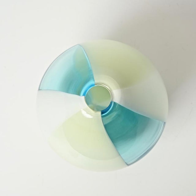 Vase in Gradient Teal, White and Green Murano Glass attributed to Salviati, Italy, 1970s For Sale - Image 6 of 14