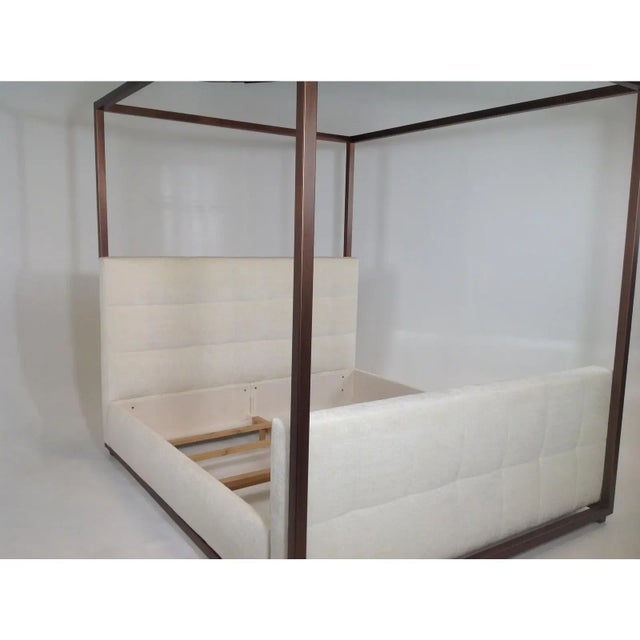 2000 - 2009 Modern Canopy Bed With Copper Finish and Chenille Fabric- Cal King For Sale - Image 5 of 6
