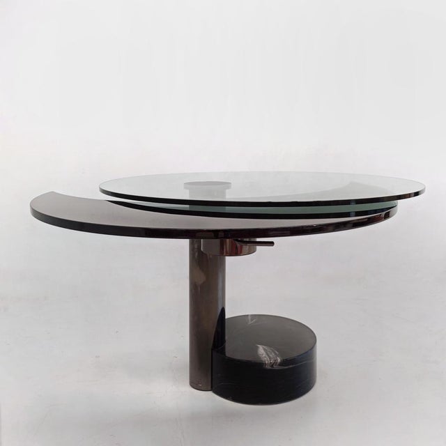 1980s Extendable Round Glass Table Moon attributed to Mario Mazzer for Zanette, 1980s For Sale - Image 5 of 18