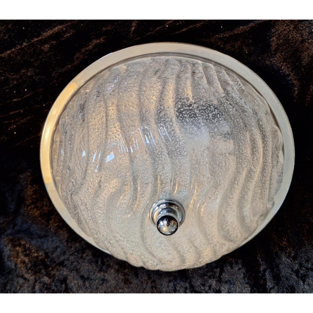 1980s Vintage Ceiling Lamp with Chrome-Plated Metal Mounting and Ice Glass Shade by Fischer Leuchten, 1980s For Sale - Image 5 of 8