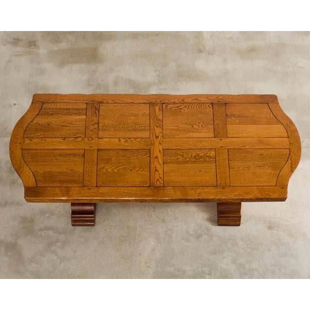 Country French Oak Parquet Top Farmhouse Trestle Dining Table For Sale - Image 4 of 12