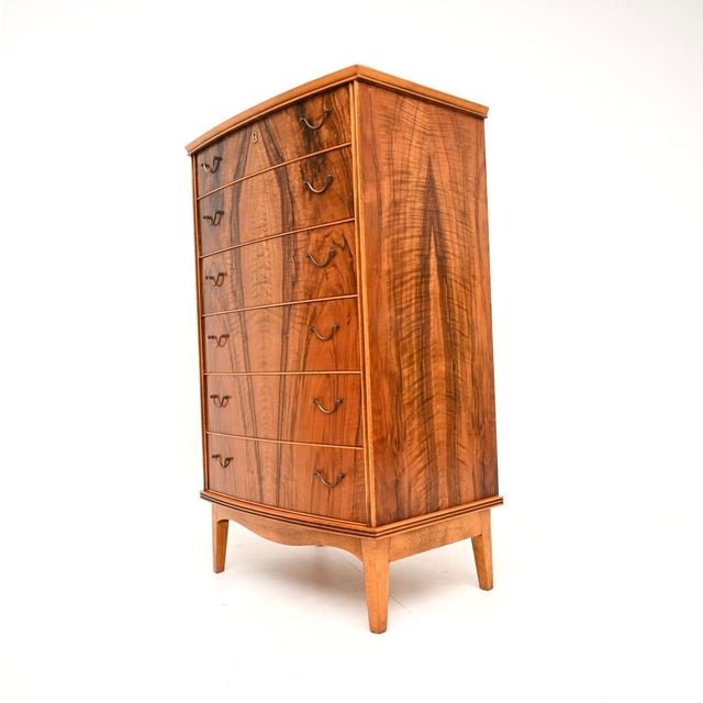 Vintage Danish Walnut and Brass Chest of Drawers, 1960s For Sale - Image 4 of 11