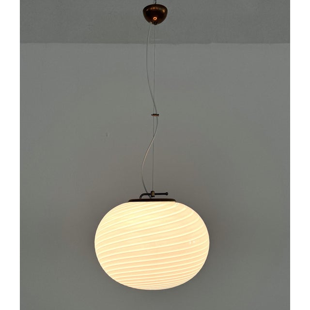 Italian Murano Swirl Glass Globe Chandelier with Brass Details, 1970s For Sale - Image 9 of 13