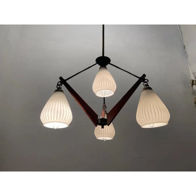 Vintage Opaline Glass Chandelier, 1950s For Sale - Image 3 of 10