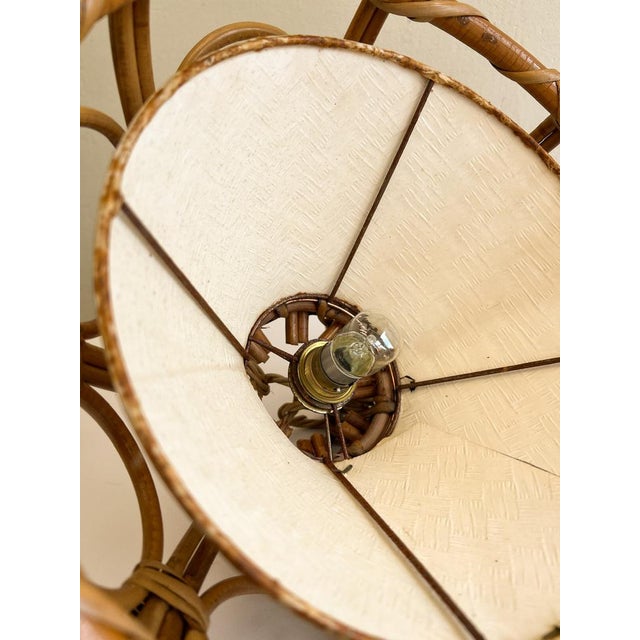 Wood Bamboo & Rattan Pendant Lamp by Louis Sognot, France, 1960s For Sale - Image 7 of 10