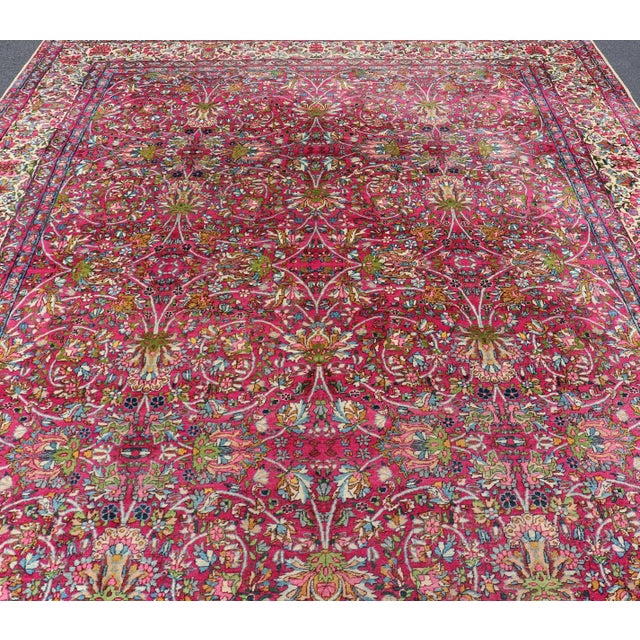 Tribal Antique Persian Lavar Kerman Rug With All-Over Floral Design in Jewel Tones 9'0"x12'0" For Sale - Image 3 of 10