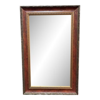 Red With Gold Trim Wall Mirror and Etched Window Pane For Sale