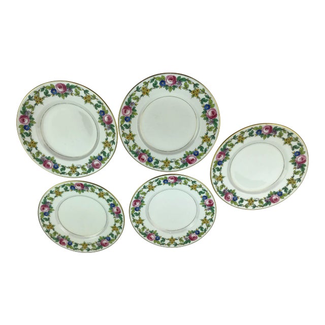 Minton Gilded Rose Lunch Plates Signed, J. Colclough Set of 5 For Sale
