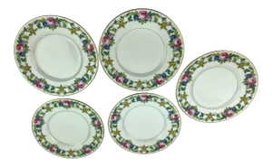 Minton Gilded Rose Lunch Plates Signed, J. Colclough Set of 5