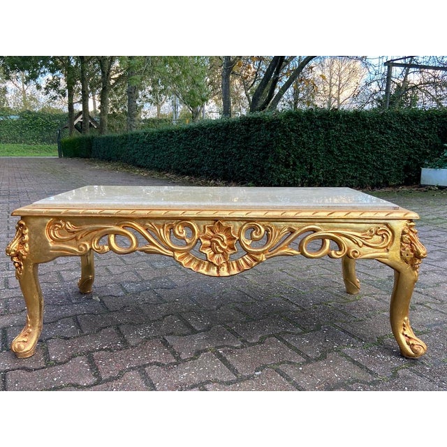 1970s Italian Baroque Gold Beech Marble Coffee Table For Sale - Image 12 of 12