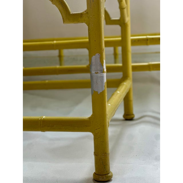 Pair of Vintage Meadowcraft Palm Beach Style Faux Bamboo Side Tables in a Custom Canary Yellow For Sale - Image 9 of 9