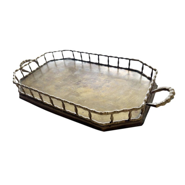 Mid-Century Modern Large Mid Century Brass Bamboo Style Tray For Sale - Image 3 of 7