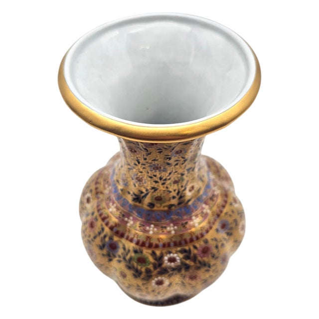 Ceramic Thai Benjarong 22k Gold Enamel Floral Vase 8" For Sale - Image 7 of 13