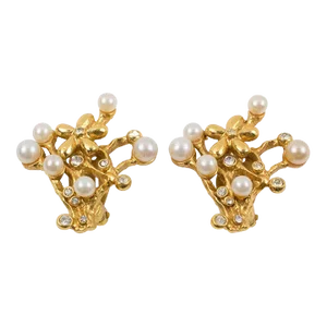 Kenzo Jeweled Pair of Clip Earrings With Floral Pearls