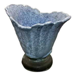 Weller Fan Vase Blue Speckled Top Green Base Signed Thick Mold Ridged Exterior