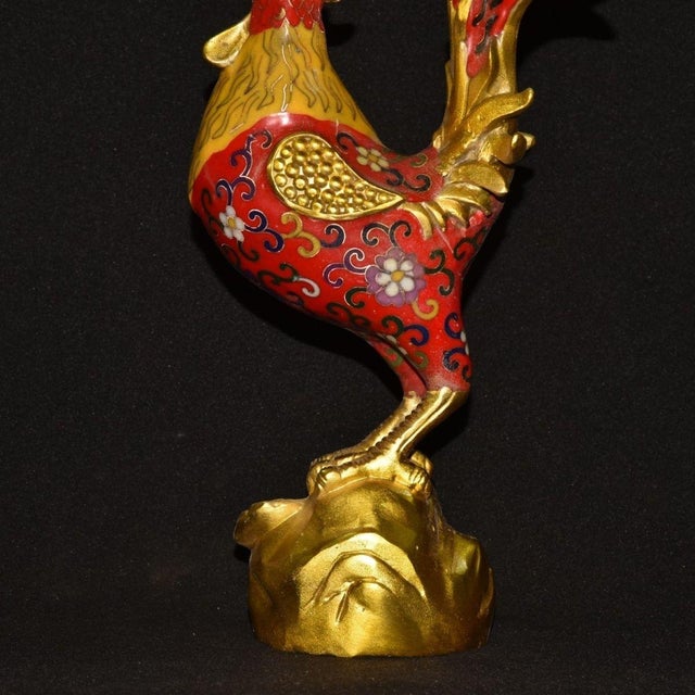 Bronze Late 19th Century Cloisonné Enamel Rooster Statue, Gilt Bronze Figure, 2.01kg For Sale - Image 8 of 9