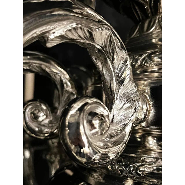1900 Caldwell Large Silver Plated Engraved Chandelier 12 Lights For Sale - Image 9 of 10
