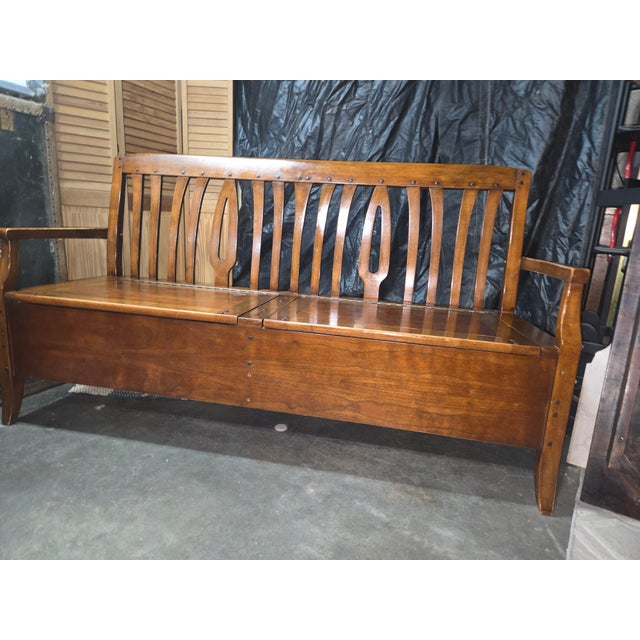 Arts & Crafts 1990s Bernhardt Furniture "Bandini" Arts & Crafts Oak Storage Settle Bench For Sale - Image 3 of 11