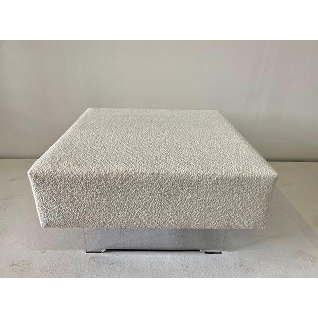 Large Boucle Clad Ottoman by Vladimir Kagan, Lucite Legs For Sale - Image 16 of 18
