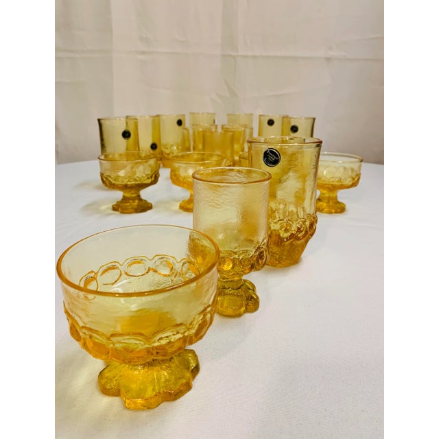 Franciscan Crystal "Cabaret" Pattern Canary-Yellow Brutalist Glasses - 19 Pieces ~ This set is an example of the more Rare...