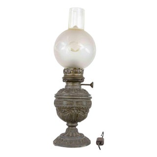 Vintage Italian Metal and Glass Table Lamp, Early 20th Century For Sale