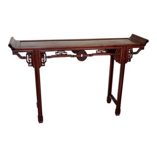 Mid 20th Century Vintage Chinese Asian Carved Hardwood Altar Console Hall Table For Sale