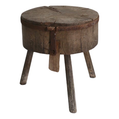 Large Rustic French Chopping Block Table, France, 1920s For Sale