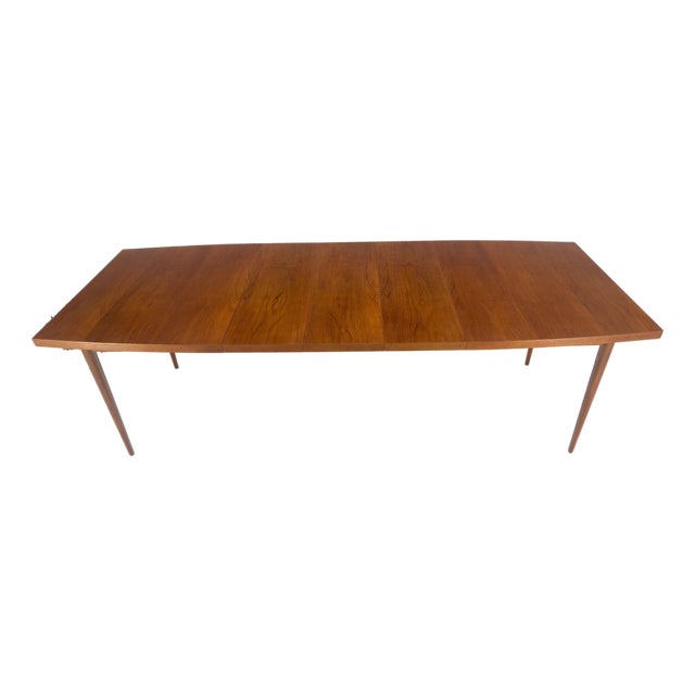 Danish Mid Century Modern Teak Boat Shape Dining Table w/ 3 12" Leaves MINT For Sale