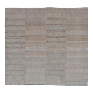 Square Vintage Turkish Paneled Kilim Vintage Rug in Muted Colors 10'4" X11'3" For Sale
