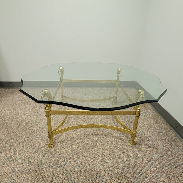 Labarge Lion's Head Brass and Beveled Glass Top Coffee Table