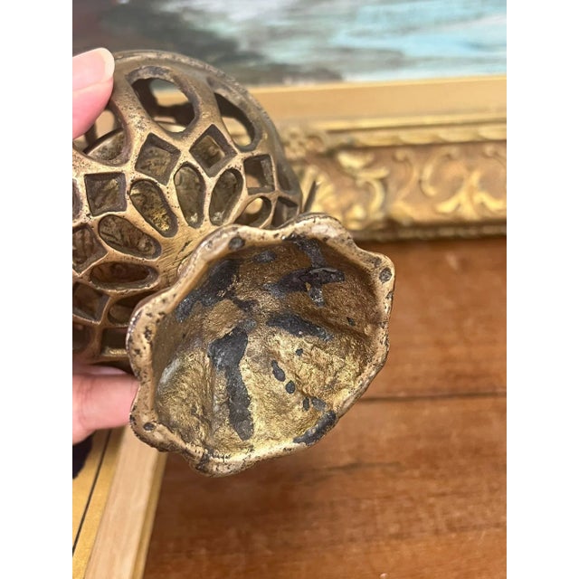 1970s Handmade Brass Style Decorated Tea Light Holder. For Sale In Seattle - Image 6 of 8