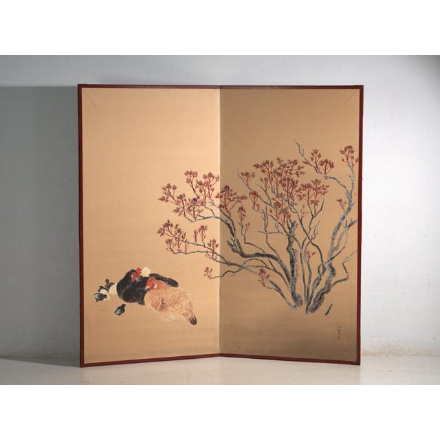 Antique Japanese Two-Panel Screen on Gold Ground, 1920 For Sale - Image 6 of 11