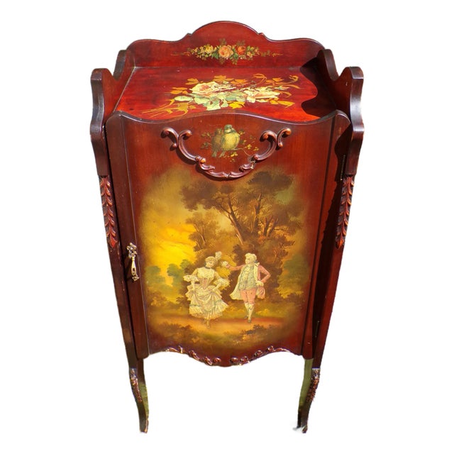 Vintage French Vernis Martin Style Hand Painted Music Cabinet Record Stand For Sale
