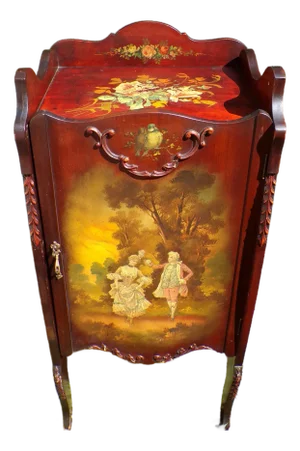 Vintage French Vernis Martin Style Hand Painted Music Cabinet Record Stand
