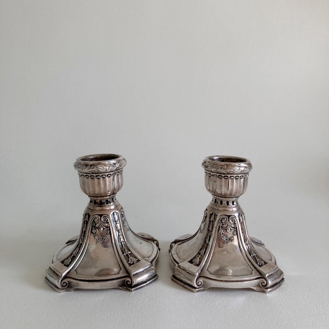 Circa 1900, Benedict Silver Plate Candlesticks, Set of 2, Edwardian Period, Floral Swag Scrollwork Design For Sale - Image 13 of 13