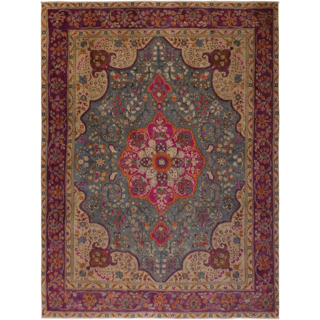 Gray 1980s Shabby Chic Vintage Distressed Gray/Purple Wool Rug - 9′6″ × 12′2″ For Sale - Image 8 of 8