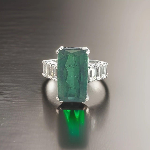 Green Natural Tourmaline Sapphire Ring 7 14k WG 12.17 TCW Certified For Sale - Image 8 of 18