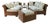 Vintage 1980s Postmodern Heavy Rattan Demi-Lune Lounge Set With Original Pastel Brushstroke Cushions - 3 Pieces For Sale